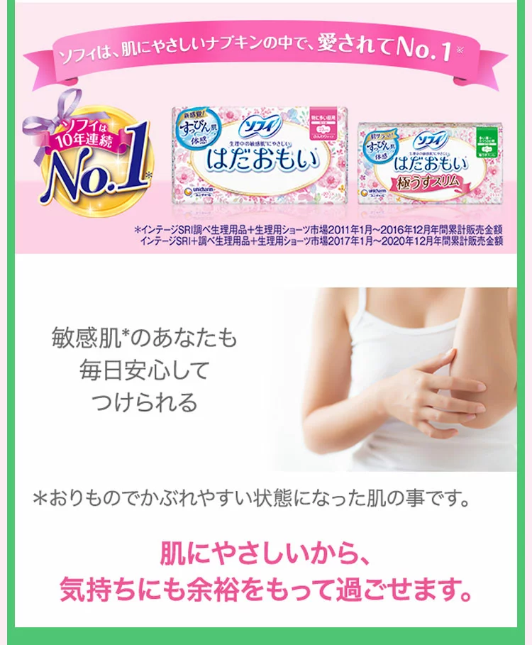 ソフィは、肌にやさしいナプキンの中で、愛されてNo.1