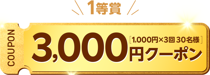 1等賞3,000円クーポン(1,000円OFF×3回 30名様)