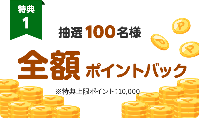 抽選100名様全額ポイントバック　特典上限ポイント；10000ポイント