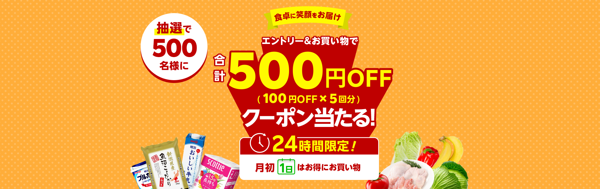 【1日限定】エントリ＆購入で、抽選で500名様限定に合計500円OFFクーポンが当たる！