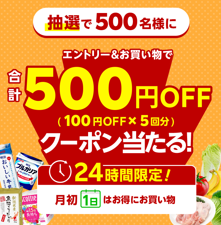 【1日限定】エントリ＆購入で、抽選で500名様限定に合計500円OFFクーポンが当たる！